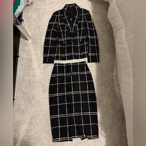 Express Black Pencil Skirt with White Windowpane